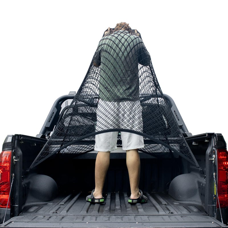 Isvo Cargo Net for Pickup Truck Bed  Trucks Cargo Net Mesh Organizer  4'x4' Stretch to 7'x7' Highly Elastic Truck Bed Net for Camping  Trip Luggage  Compatible with Trailer  Ford  Chevrolet  Dodge - Image 5